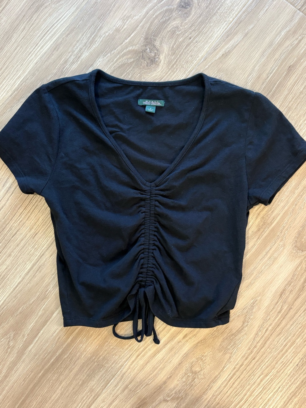 Wild Fable Black Ruched Drawstring Crop Top Size Small